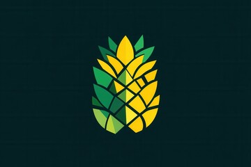 Fototapete - Minimalist pineapple logo featuring geometric abstraction in bright tropical yellow green colors