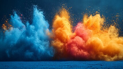 Wall Mural - vibrant blue orange and red powder explosion abstract art background
