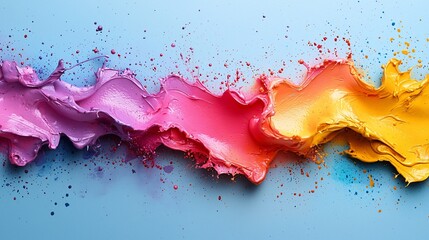 Wall Mural - abstract colorful paint splashes vibrant pink orange yellow swirls on blue background