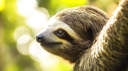 Canvas Print - sloth with perked ears in lush green forest setting