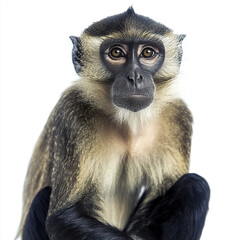 Canvas Print - monkey sitting on white background, looking curious