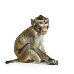 Canvas Print - monkey sitting on white background, looking curious