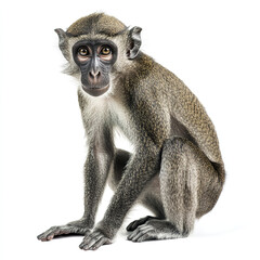 Canvas Print - monkey sitting on white background, looking curious