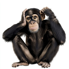 Canvas Print - chimpanzee sitting with hands on head on white background