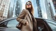 © alex - Businesswoman stylish handbag luxury car AI generated