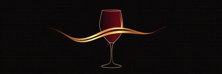 Aufkleber - Sophisticated wine glass minimalist logo design featuring deep red and gold colors with elegant abstract lines for branding