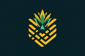 Aufkleber - Bright tropical pineapple minimalist logo featuring geometric abstraction in vibrant yellow green colors for modern branding designs