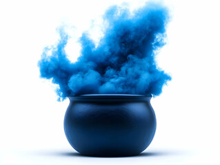 Wall Mural - dynamic blue smoke emerges from a black pot, creating a captivating visual effect. perfect for artis