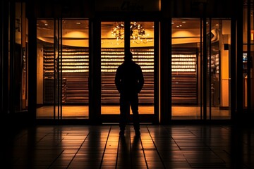 Wall Mural - A man stands in front of a building with a large window