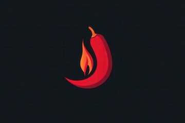 Fototapete - Bold modern chili pepper logo featuring a minimalist fire icon in striking red color against a dark background for branding and design
