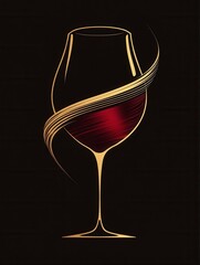 Aufkleber - Sophisticated minimalist wine glass logo design in deep red and gold for upscale branding and marketing purposes