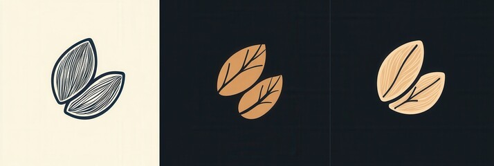 Aufkleber - Minimalist nut logo design featuring almond and walnut in modern abstract line art with a balanced aesthetic suitable for branding