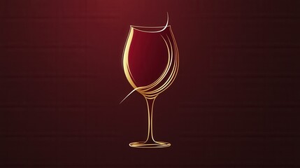 Poster - Minimalist wine glass logo design featuring abstract lines in deep red and gold colors for sophisticated branding