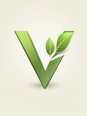 Poster - Clean green vegetarian food logo featuring a stylized letter V with integrated leaf design promoting healthy lifestyle choices