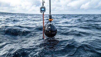 Fototapete - Oceanic buoy innovation tracking marine conditions with smart technology in natural environments