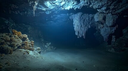 Wall Mural - Underwater cave exploration high-resolution imagery revealing serene ocean depths and natural landscapes