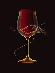 Aufkleber - Minimalist wine glass logo featuring abstract lines in deep red and gold colors for sophisticated branding solutions and design inspirations