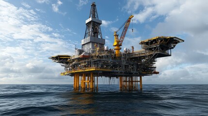 Fototapete - Offshore oil platform operations open ocean industrial structure marine environment aerial view energy production