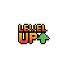 level up button 8 bit text level up Pixel art 8-bit for game you win
