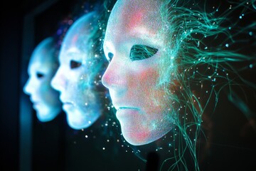 Wall Mural - futuristic artistic representation of abstract masks with vibrant lights