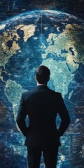 Wall Mural - a man stands in front of a large globe, looking up at it