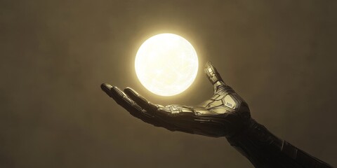Wall Mural - A hand holding a glowing ball in the sky