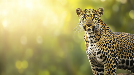 Wall Mural - majestic leopard standing tall in sunlight with serene expression