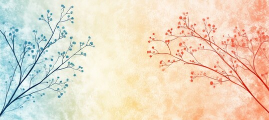 Wall Mural - abstract pastel background with delicate, wildflower silhouettes in coral and denim blue,
