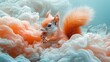 © Dmitry - An orange squirrel playfully explores a dreamy cloud landscape