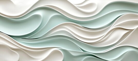 Wall Mural - Elegant Monochromatic, Light Mint To Gentle Seafoam 3D Wave Texture For Background Use