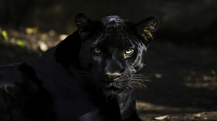Wall Mural - black panther with intense stare in deep contrast lighting