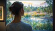 © rashyn - Woman views garden landscape painting in art gallery