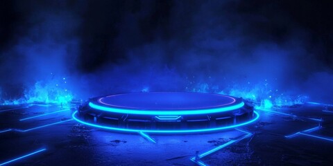 Wall Mural - a vibrant futuristic platform illuminated by glowing neon lights.