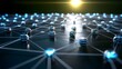 © pjjaruwan - Network of diverse data systems seamlessly exchanging information, with interconnected nodes, data visualization style