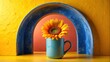 © chaowalit - Minimalist Birthday Mug, Coral Gloss, Sunflower Yellow & Denim Blue, Natural Arch
