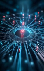 futuristic abstract technology background with glowing lines and circular patterns, representing dat