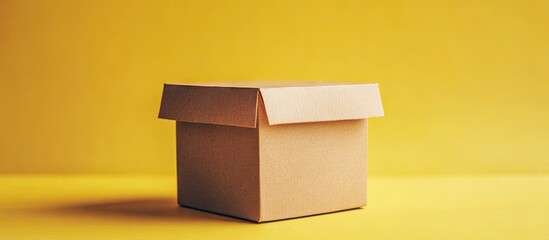 Wall Mural - brown paper box against a vibrant yellow background creating ample copy space for festive designs or