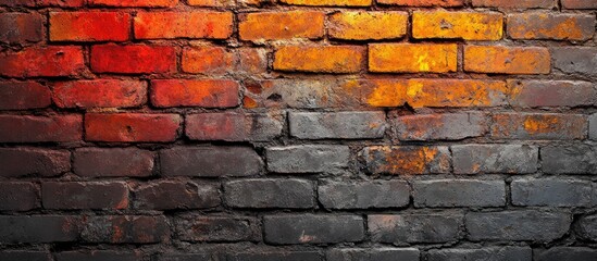 Aufkleber - Brick wall backdrop in shades of gray and orange with red highlights, textured surface, warm colors blending from left to right, space for text.