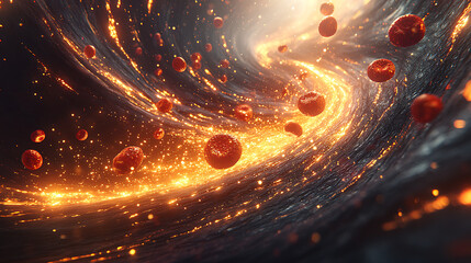 Wall Mural - abstract swirling vortex of fiery red spheres