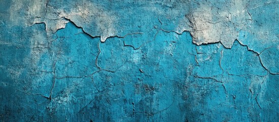 Poster - Cracked blue mortar backdrop featuring textured vintage surface with vivid blue tones and rough, weathered finish suitable for text overlay.