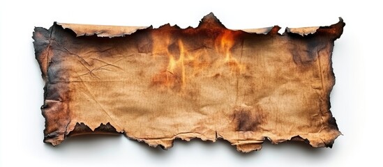 Leinwandbilder - Burnt parchment with charred edges on a white background showcasing textured details and ample copy space for creative use