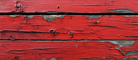Aufkleber - Distressed red wooden surface with cracked paint texture featuring horizontal planks in varying shades of red and grey tones.