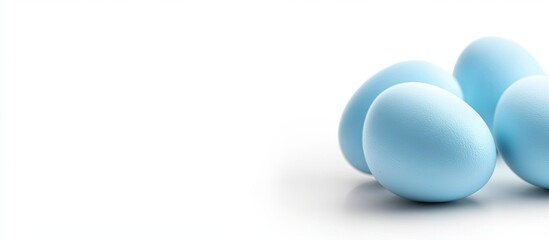 Aufkleber - Blue pastel Easter eggs clustered on the right side of a clean white background with ample copy space for festive themes and designs