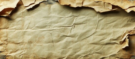 Leinwandbilder - Vintage crumpled paper texture with yellowed tones and rugged edges centered in the image, ideal for backgrounds or artistic designs.