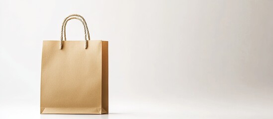 Aufkleber - Brown paper bag with cord handle centered against soft white gradient background highlighting texture and simplicity of eco-friendly packaging.