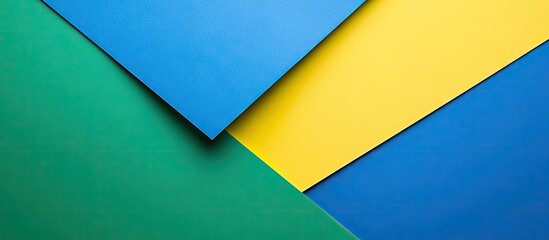 Aufkleber - Geometric paper segments in blue, green, and yellow create a vibrant backdrop with ample copy space, arranged diagonally for a dynamic composition