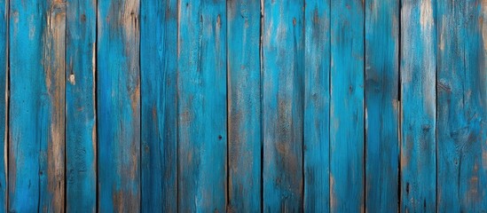Leinwandbilder - Textured aged wooden planks in vibrant blue tones with natural wood grain, arranged vertically creating a rustic and abstract backdrop.