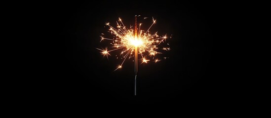 Aufkleber - Sparkler glowing with bright golden sparks against a smooth black background, creating a festive atmosphere for celebrations and holidays.