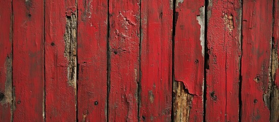 Leinwandbilder - Aged wooden surface featuring vertical red planks with cracked paint and distressed texture highlighting deep natural imperfections.