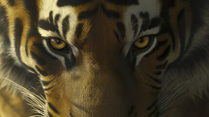 Wall Mural - tiger intense stare fills frame, showcasing its razor sharp focus